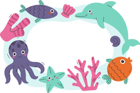 Underwater Frame with Marine Animalsのイラスト素材