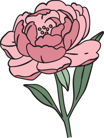 Elegant Peony with Green Leavesのイラスト素材