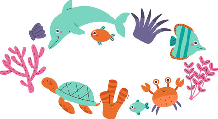 Ocean Creatures Circle Frameのイラスト素材