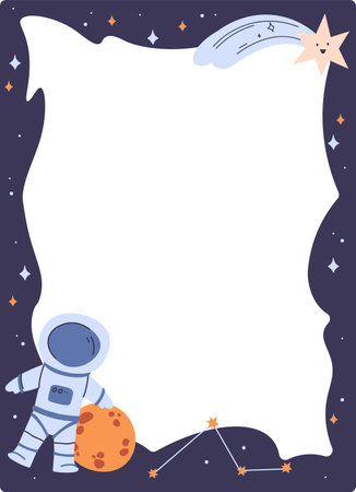 Space-Themed Frame with Astronautのイラスト素材