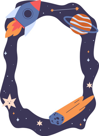 Space-Themed Frame with Rocketのイラスト素材