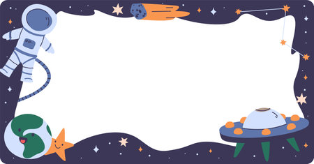 Space Themed Border with Astronautのイラスト素材