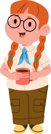 Girl Scout With Coffee Mug Cartoonのイラスト素材