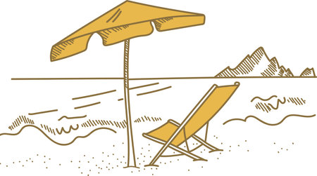 Beach Scene with Umbrella and Chairのイラスト素材