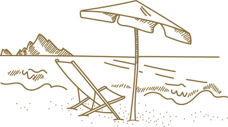 Beach Scene with Chair and Umbrellaのイラスト素材