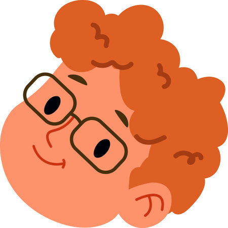 Smiling Kid Glasses Curly Hair Portraitのイラスト素材