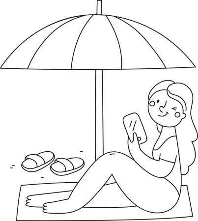 Girl with Smartphone Relaxing on the Beachのイラスト素材