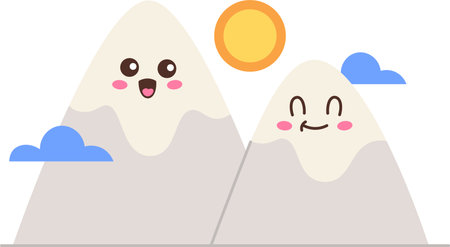 Smiling Mountains with Sun and Clouds Characterのイラスト素材