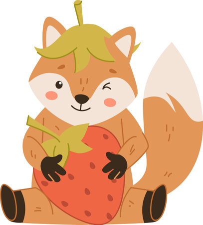 Fox Holding a Strawberryのイラスト素材