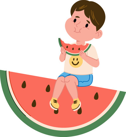 Boy Enjoying Watermelon Sliceのイラスト素材