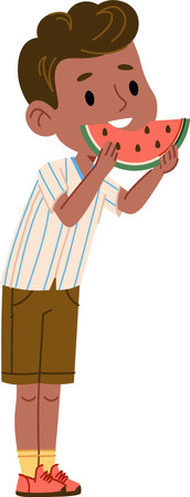 Boy Enjoying Watermelon Sliceのイラスト素材