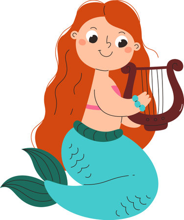 Mermaid Playing Harpのイラスト素材