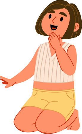 Smiling Girl Kneelingのイラスト素材