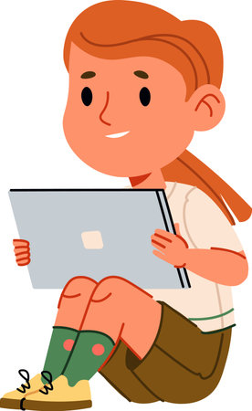 Child Reading Tabletのイラスト素材