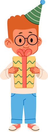Boy with Birthday Giftのイラスト素材