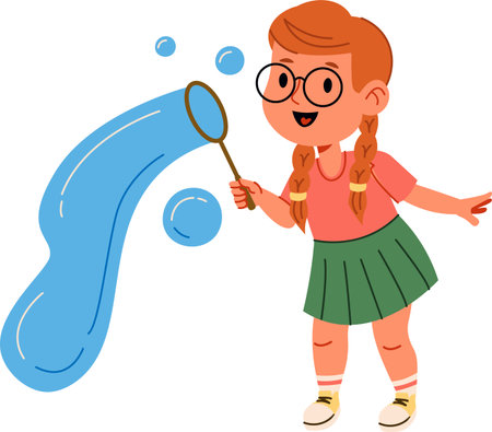 Girl Blowing Soap Bubblesのイラスト素材