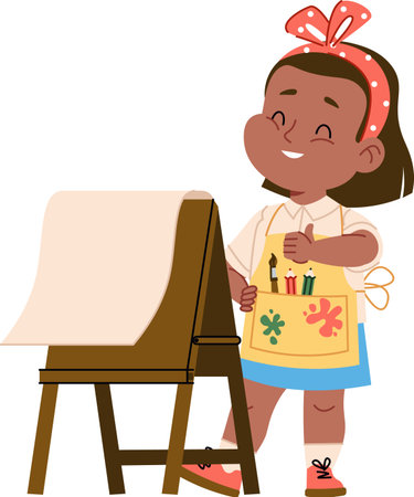 Child Girl Painting at Easelのイラスト素材