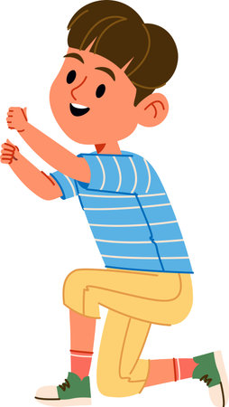 Cheerful Boy Kneeling in Stripesのイラスト素材