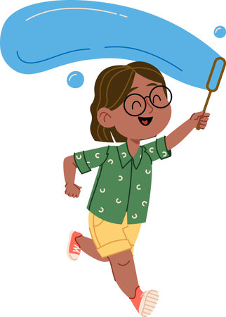 Child Playing with Bubble Wandのイラスト素材
