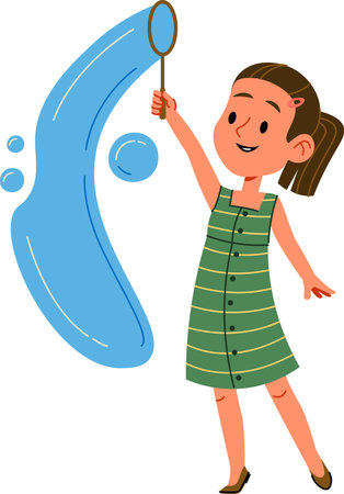 Girl Blowing Giant Bubbleのイラスト素材