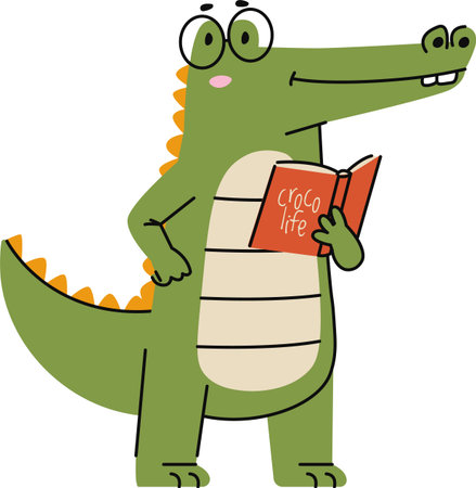 Crocodile Reading a Bookのイラスト素材