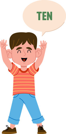 Boy Counting Ten with Speech Bubbleのイラスト素材