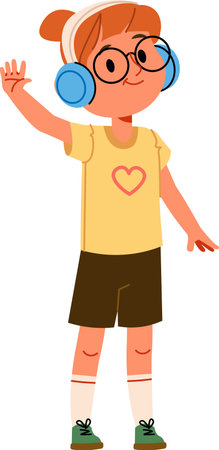 Girl with Headphones Wavingのイラスト素材