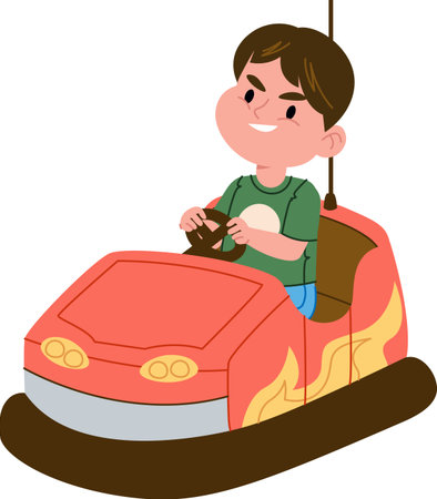 Boy Driving Bumper Carのイラスト素材