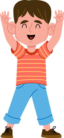 Happy Child Boy with Raised Armsのイラスト素材