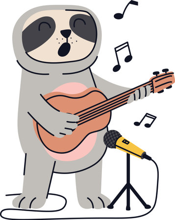 Sloth Playing Guitar with Microphoneのイラスト素材