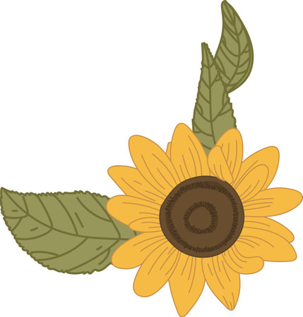 Sunflower with Leavesのイラスト素材