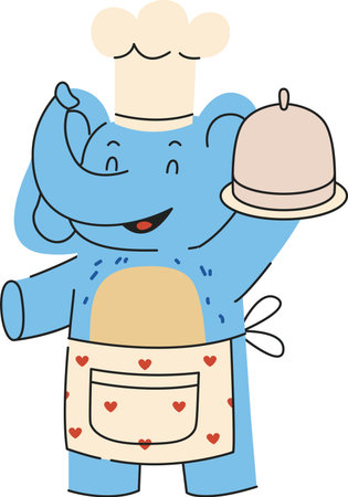 Chef Elephant with Serving Trayのイラスト素材