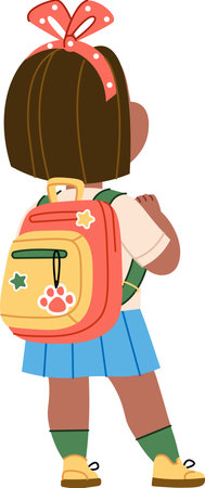 Child with Backpack and Bow Back Viewのイラスト素材