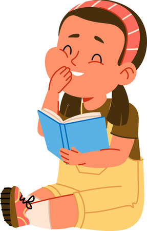 Girl Reading Book with Joyのイラスト素材