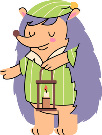 Hedgehog in Pajamas with Lanternのイラスト素材