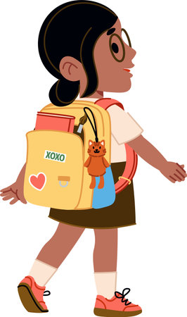 School Girl Walking with Backpack Back Viewのイラスト素材