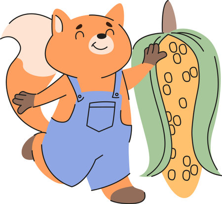 Fox Farmer with Cornのイラスト素材