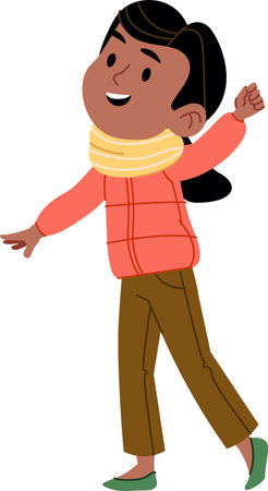Cheerful Girl Walking in Jacketのイラスト素材