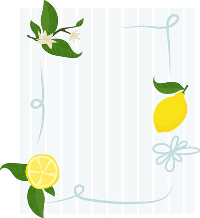 Lemon and Floral Borderのイラスト素材