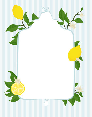 Lemon Frame with Leaves and Flowersのイラスト素材