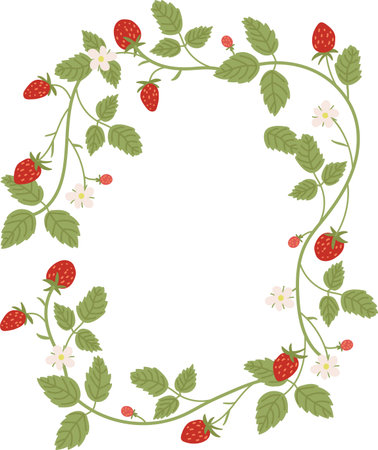 Strawberry Vine Frame with Flowersのイラスト素材