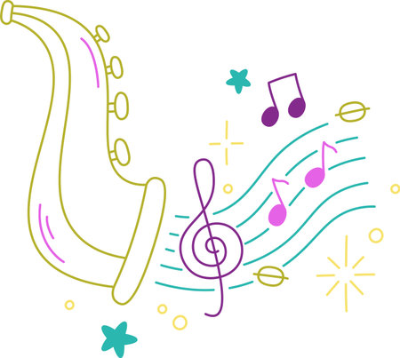 Saxophone with Musical Notes Doodleのイラスト素材
