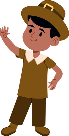 Pilgrim Boy Waving Handのイラスト素材