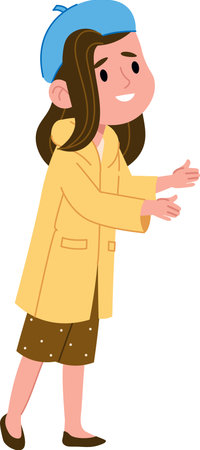 Girl in Raincoat with Beretのイラスト素材