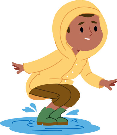 Child Jumping in Rain Puddleのイラスト素材