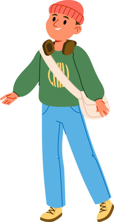 Casual Young Man with Headphonesのイラスト素材