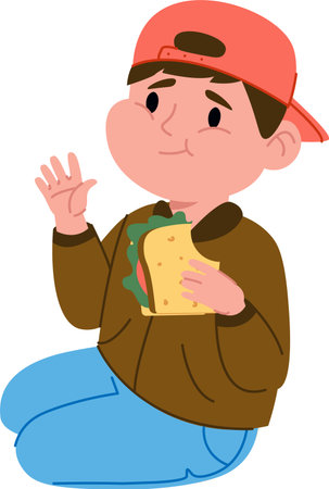 Boy Eating Sandwich Sittingのイラスト素材