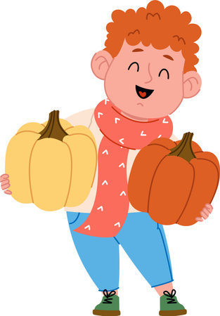 Child Holding Two Pumpkinsのイラスト素材