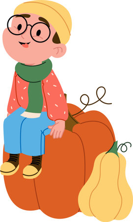 Child Sitting on Pumpkinのイラスト素材