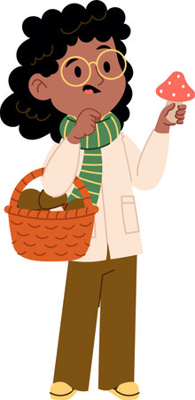 Girl Holding Mushroom Basketのイラスト素材